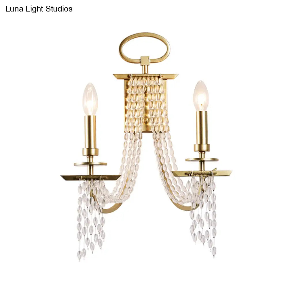DecorBites™ Modern Gold Crystal Strand Wall Mounted Candle Wall Lamp - 2-Light Design, Bedroom Lighting