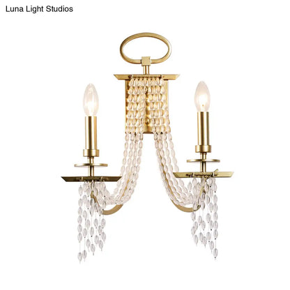 DecorBites™ Modern Gold Crystal Strand Wall Mounted Candle Wall Lamp - 2-Light Design, Bedroom Lighting
