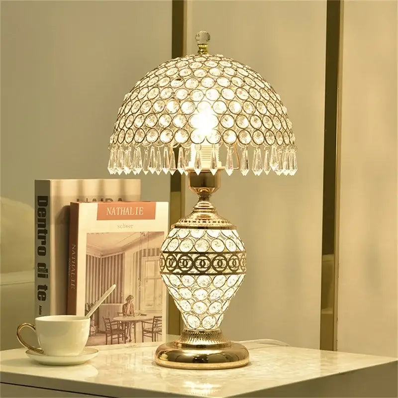 Modern gold crystal table lamp bedroom dimmer remote control
