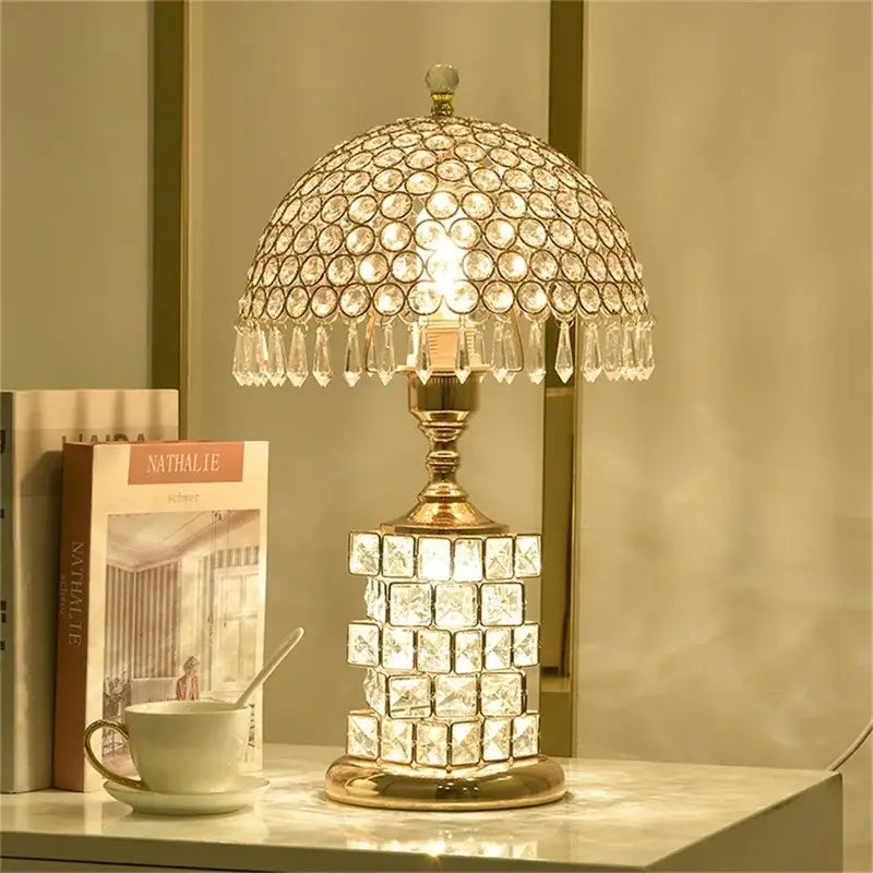 Modern gold crystal table lamp bedroom dimmer remote control