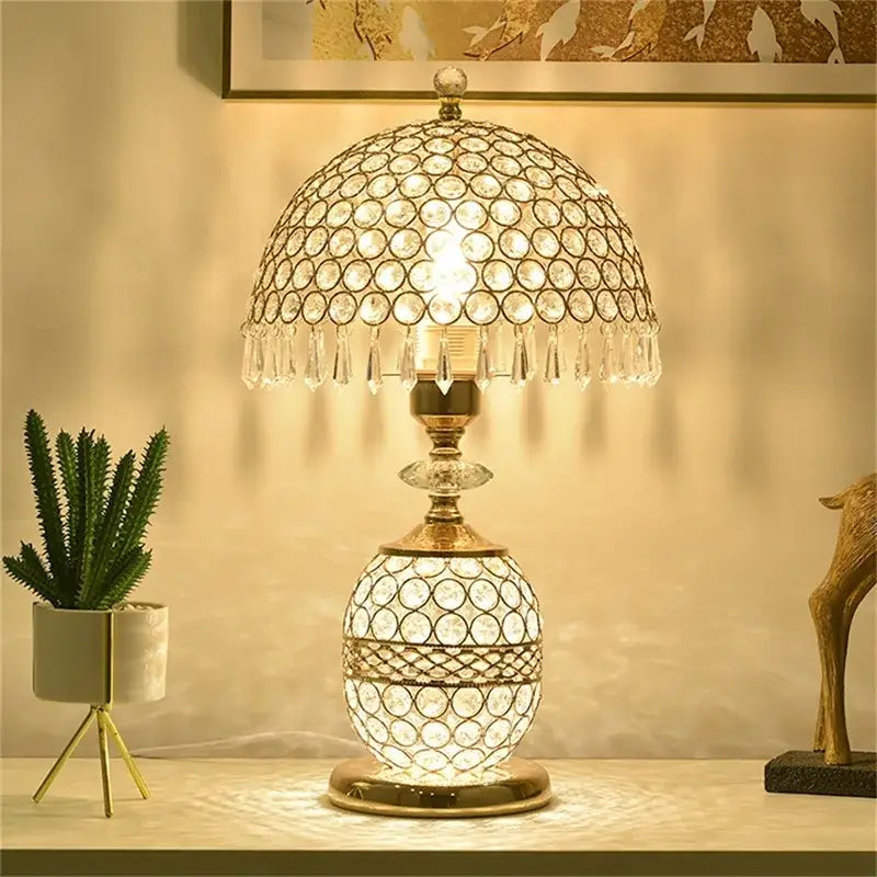 Modern gold crystal table lamp bedroom dimmer remote control