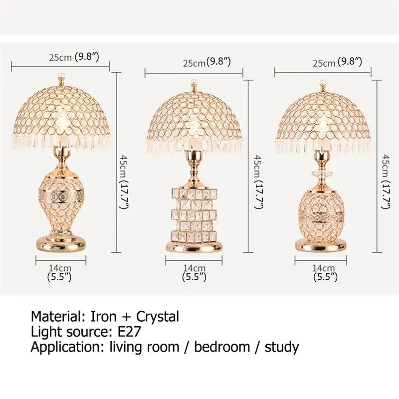 Modern gold crystal table lamp bedroom dimmer remote control