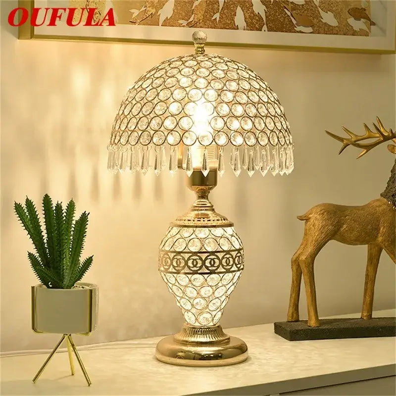 Modern gold crystal table lamp bedroom dimmer remote control