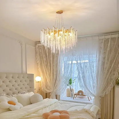 Modern gold crystal tassel chandelier dining room pendant light