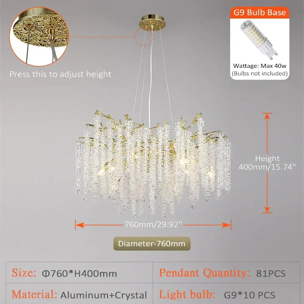 Modern gold crystal tassel chandelier dining room pendant light