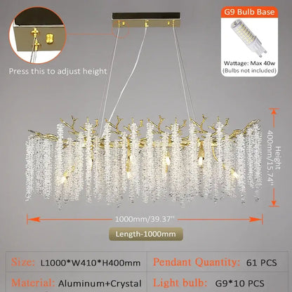 Modern gold crystal tassel chandelier dining room pendant light