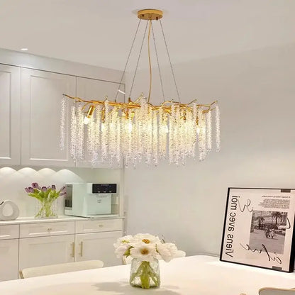 Modern gold crystal tassel chandelier dining room pendant light