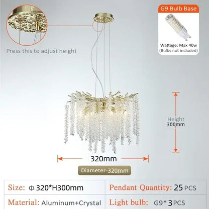 Modern gold crystal tassel chandelier dining room pendant light