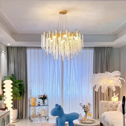 Modern gold crystal tassel chandelier dining room pendant light
