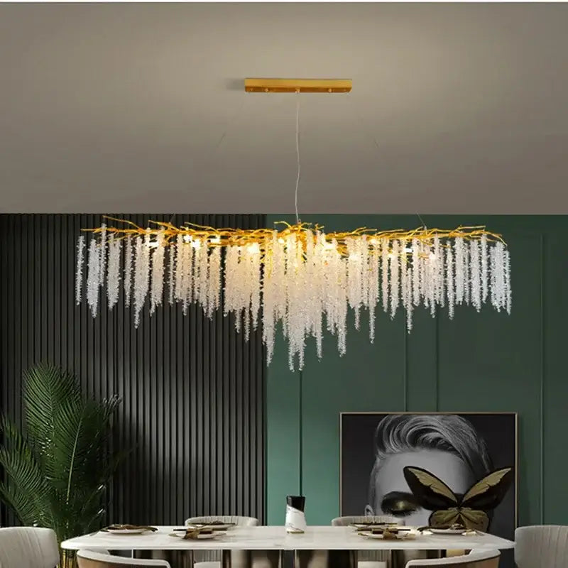 Modern gold crystal tassel led pendant light dining room chandelier