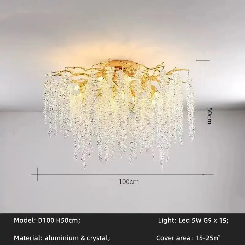 Modern gold crystal tassel led pendant light dining room chandelier