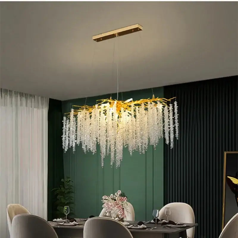 Modern gold crystal tassel led pendant light dining room chandelier