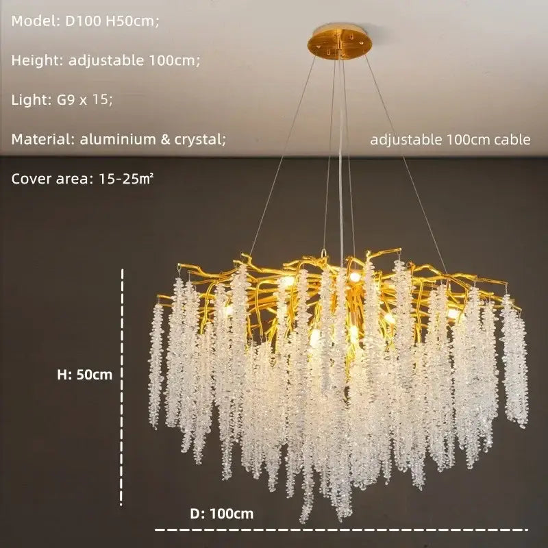 Modern gold crystal tassel led pendant light dining room chandelier