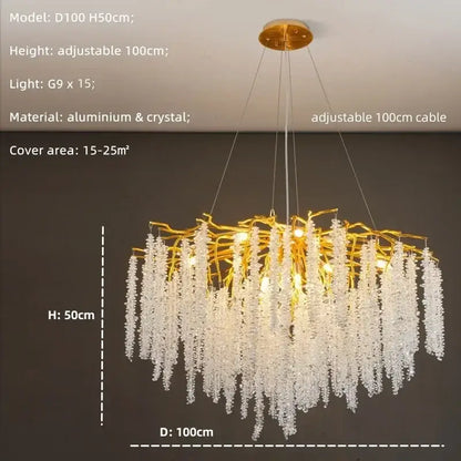 Modern gold crystal tassel led pendant light dining room chandelier