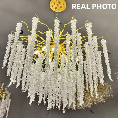 Modern gold crystal tassel led pendant light dining room chandelier