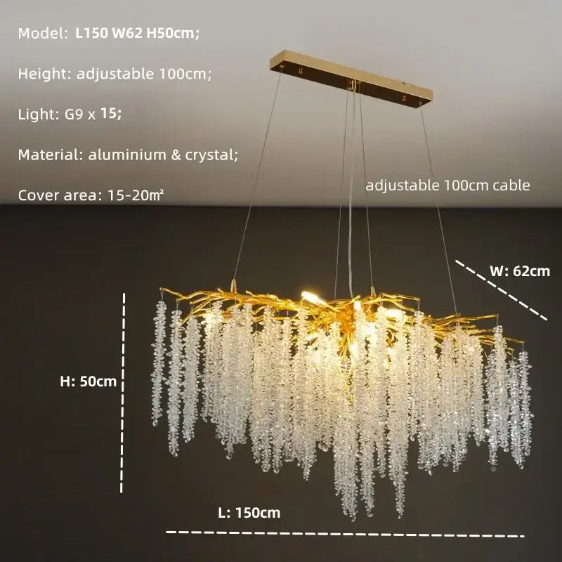 Modern gold crystal tassel led pendant light dining room chandelier