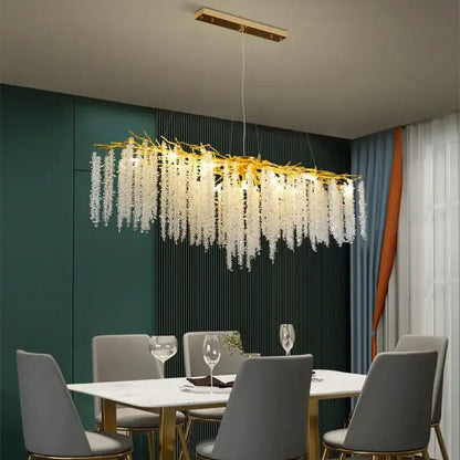 Modern gold crystal tassel led pendant light dining room chandelier