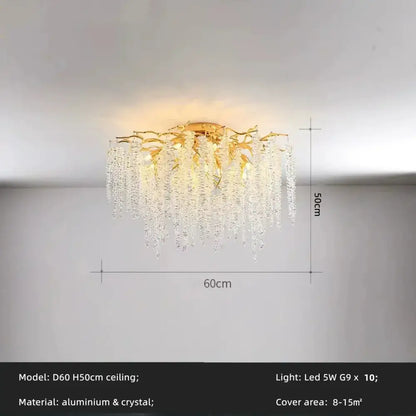 Modern gold crystal tassel led pendant light dining room chandelier