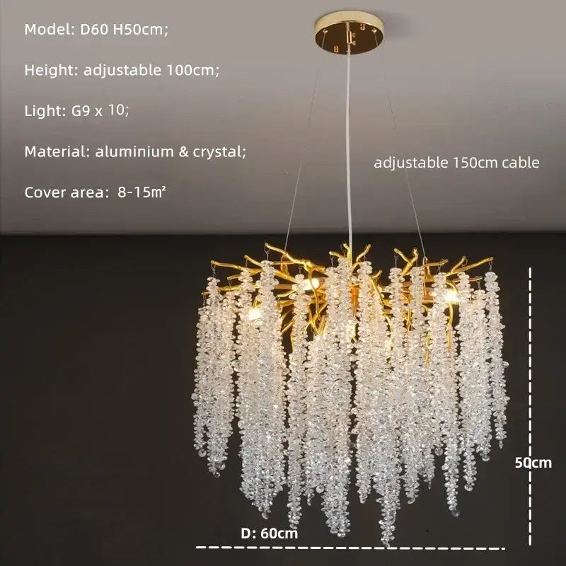 Modern gold crystal tassel led pendant light dining room chandelier