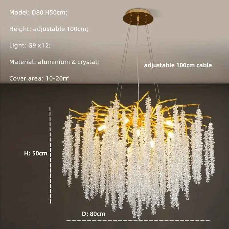 Modern gold crystal tassel led pendant light dining room chandelier