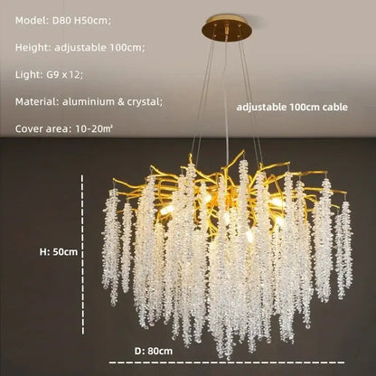 Modern gold crystal tassel led pendant light dining room chandelier