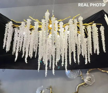 Modern gold crystal tassel led pendant light dining room chandelier
