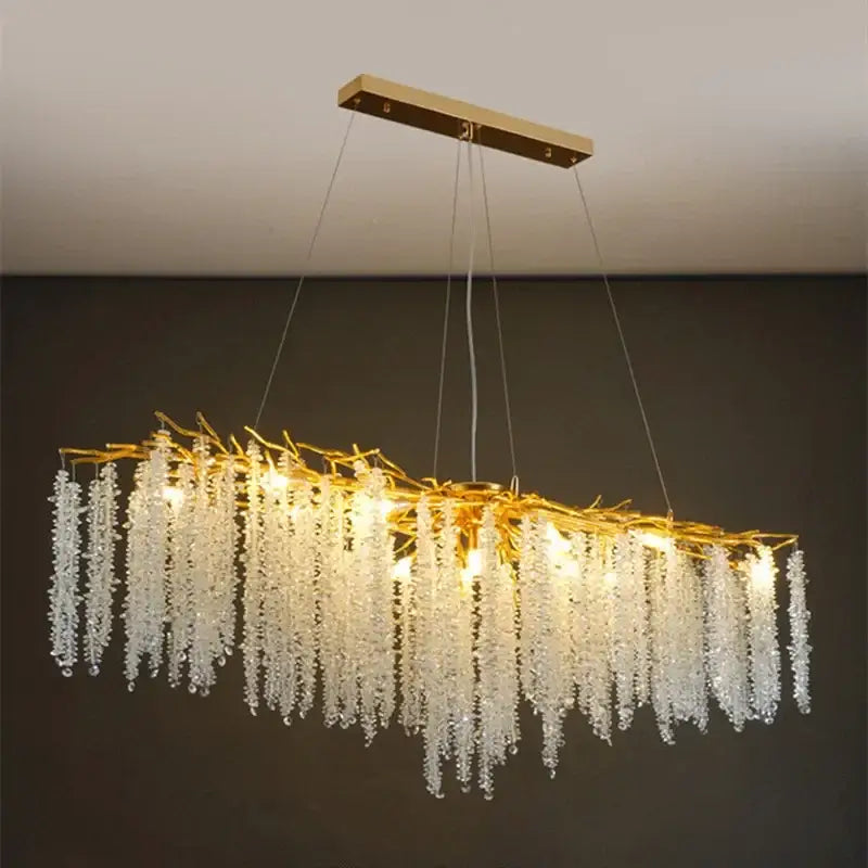 Modern gold crystal tassel led pendant light dining room chandelier