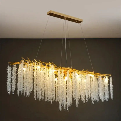 Modern gold crystal tassel led pendant light dining room chandelier