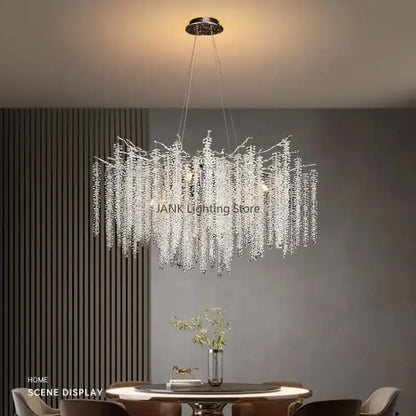 Modern gold crystal tassel pendant chandelier dining room lighting