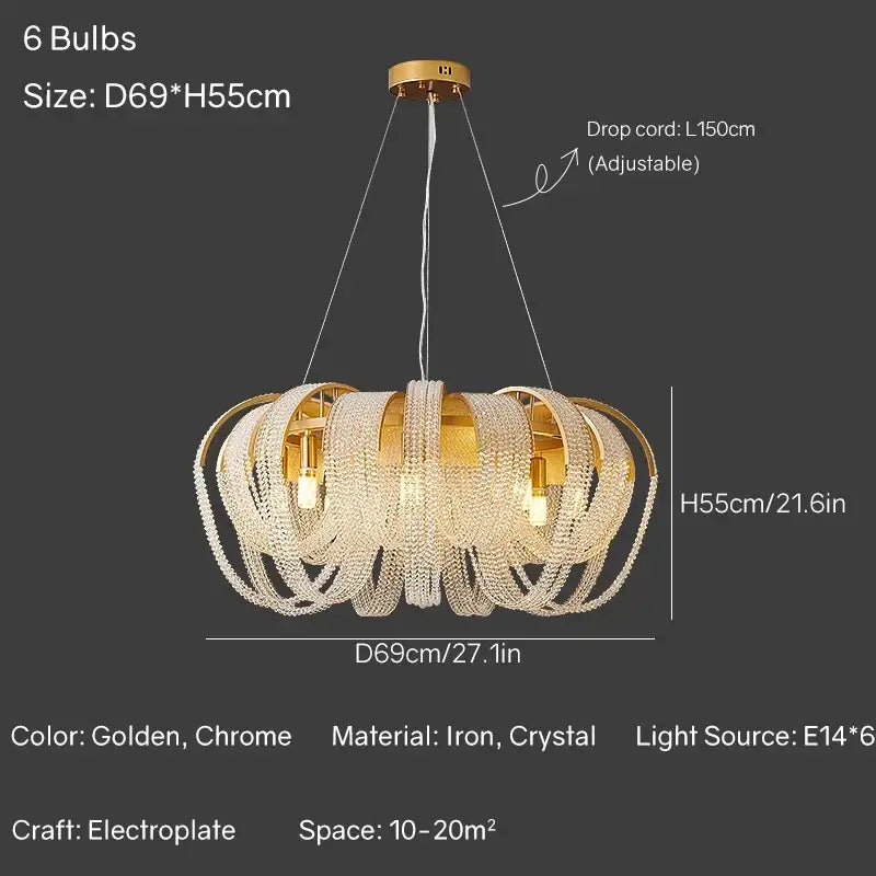 Modern gold crystal tassels led chandelier dining room light