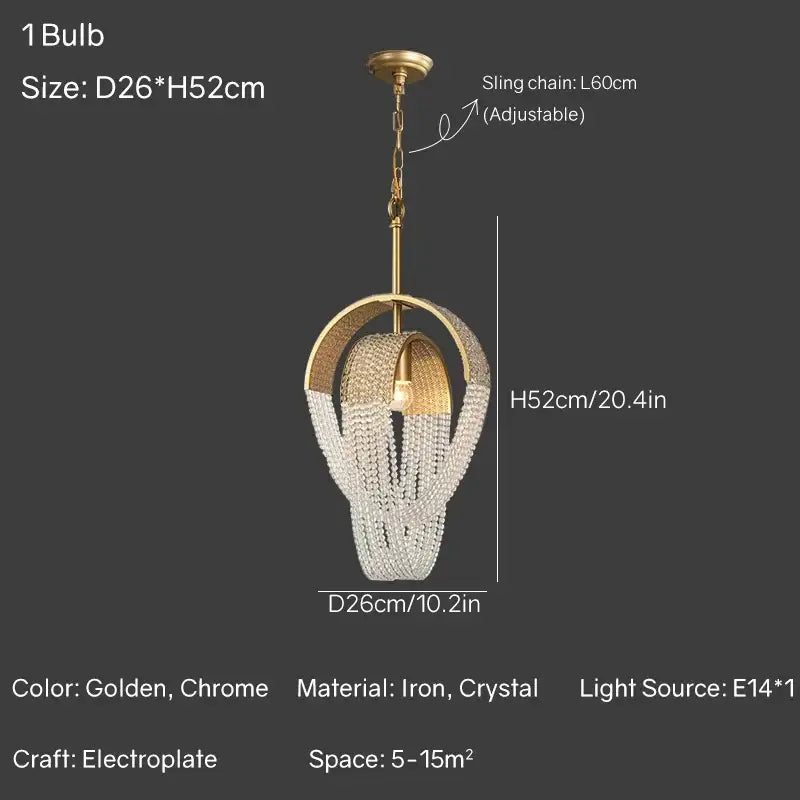 Modern gold crystal tassels led chandelier dining room light