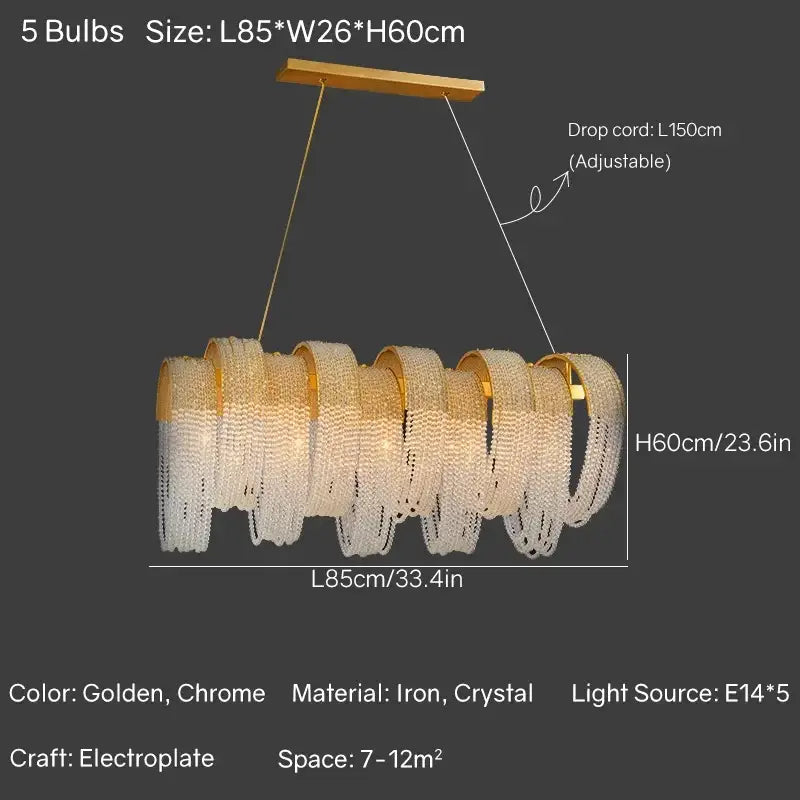 Modern gold crystal tassels led chandelier dining room light
