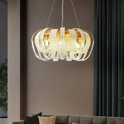 Modern gold crystal tassels led chandelier dining room light