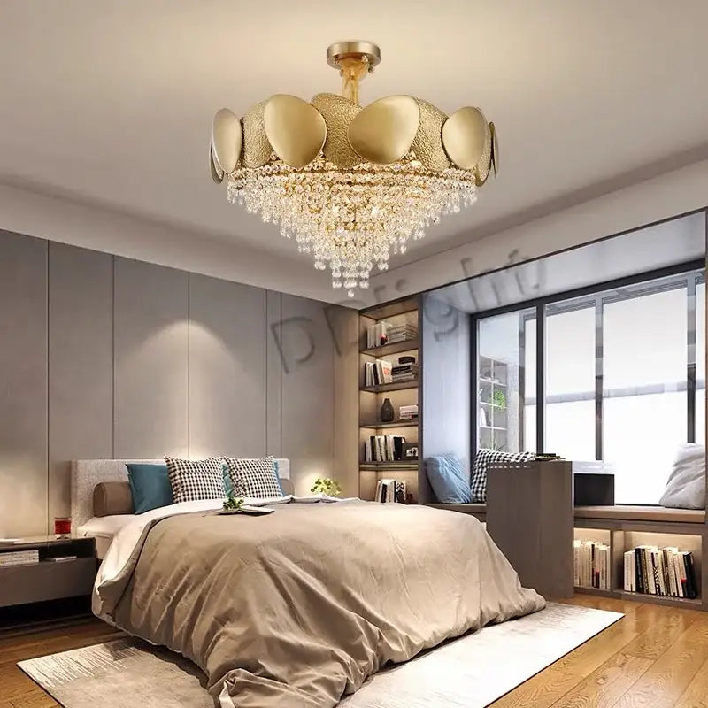 Modern gold crystal tassles led pendant chandelier living room
