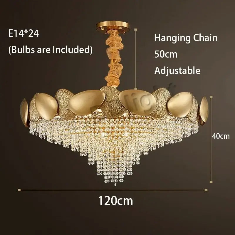 Modern gold crystal tassles led pendant chandelier living room