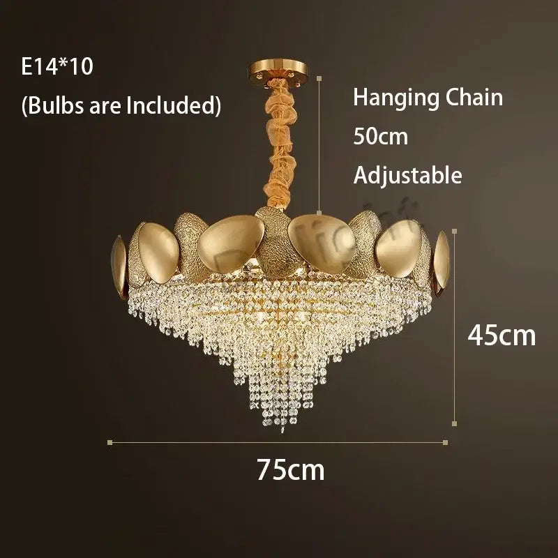 Modern gold crystal tassles led pendant chandelier living room