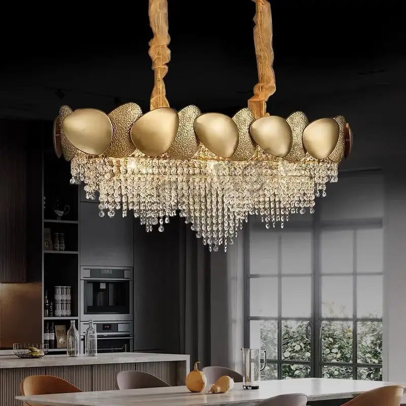 Modern gold crystal tassles led pendant chandelier living room