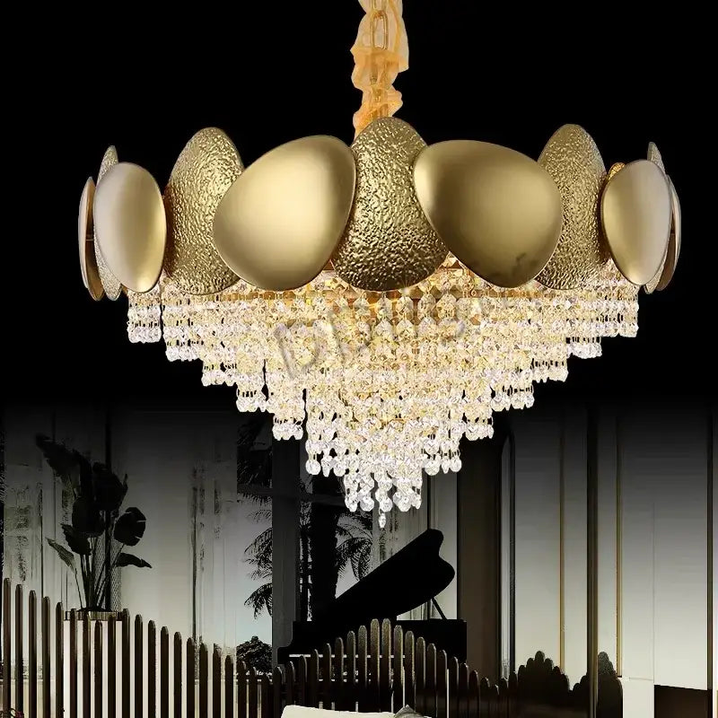 Modern gold crystal tassles pendant light living room chandelier