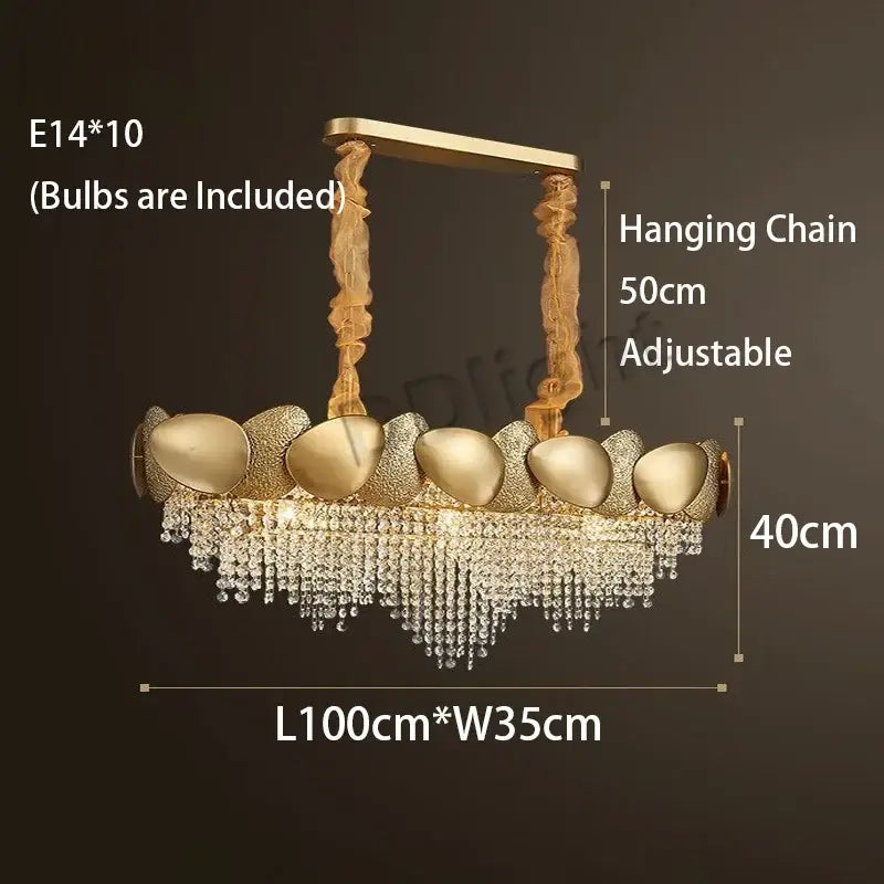Modern gold crystal tassles pendant light living room chandelier