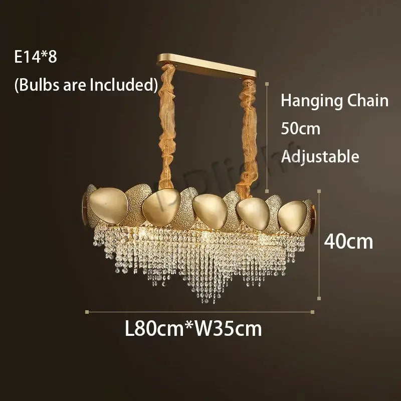 Modern gold crystal tassles pendant light living room chandelier