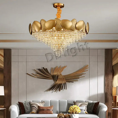 Modern gold crystal tassles pendant light living room chandelier