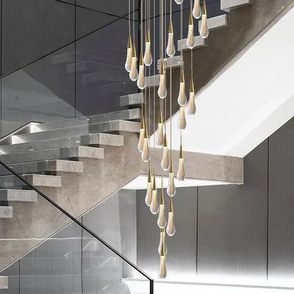 Modern gold crystal teardrop chandelier staircase living room light