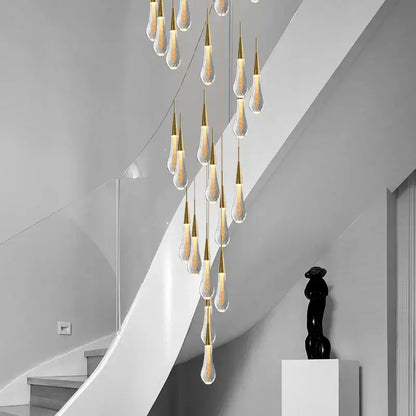 Modern gold crystal teardrop chandelier staircase living room light