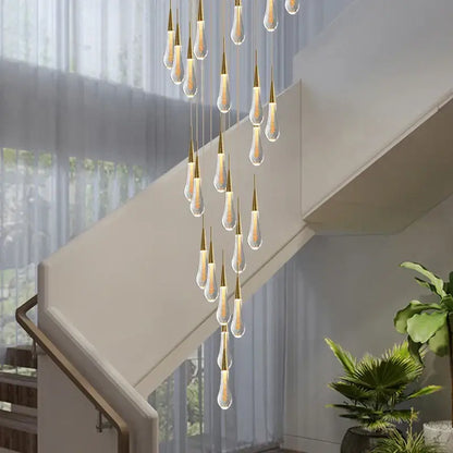 Modern gold crystal teardrop chandelier staircase living room light