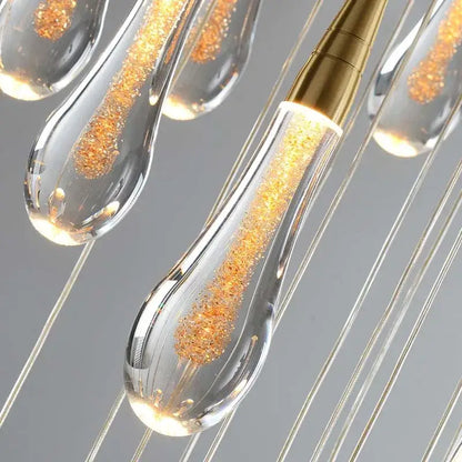 Modern gold crystal teardrop chandelier staircase living room light