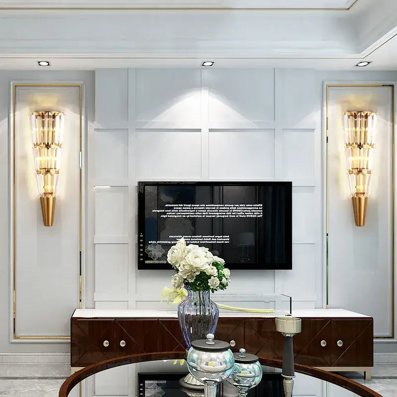 Modern gold crystal torch wall lamp for living room