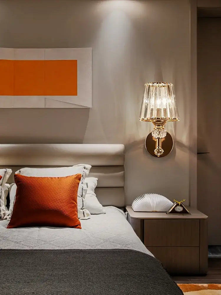 Modern gold crystal wall lamp bedroom faceted sconce