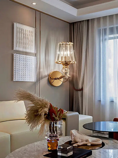 Modern gold crystal wall lamp bedroom faceted sconce