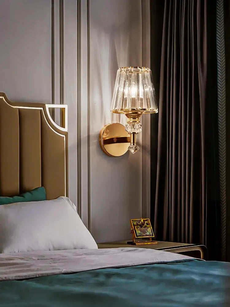 Modern gold crystal wall lamp bedroom faceted sconce