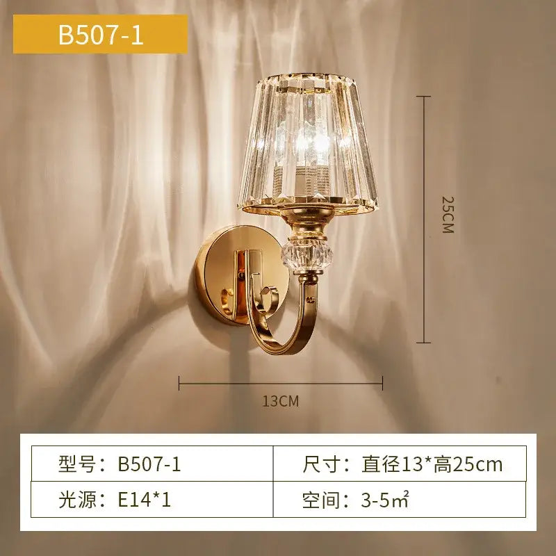 Modern gold crystal wall lamp bedroom faceted sconce